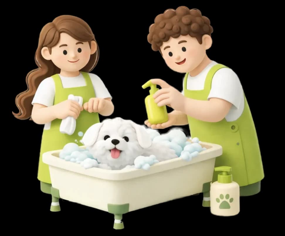 애견미용사와 반려동물 일러스트